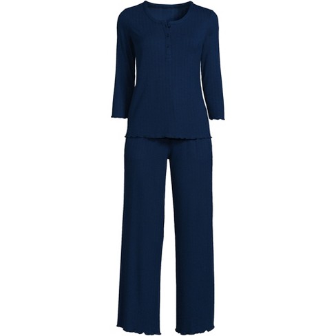 Lands' End Women's Plus Size Pointelle Rib 2 Piece Pajama Set - 3/4 Sleeve  Top And Crop Pants - 3x - Deep Sea Navy : Target