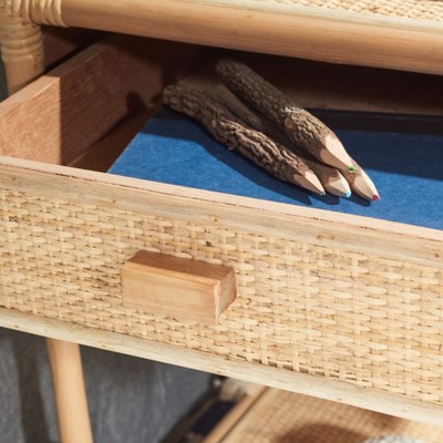 Natural Bamboo and Rattan 1-Drawer Nightstand with Shelf