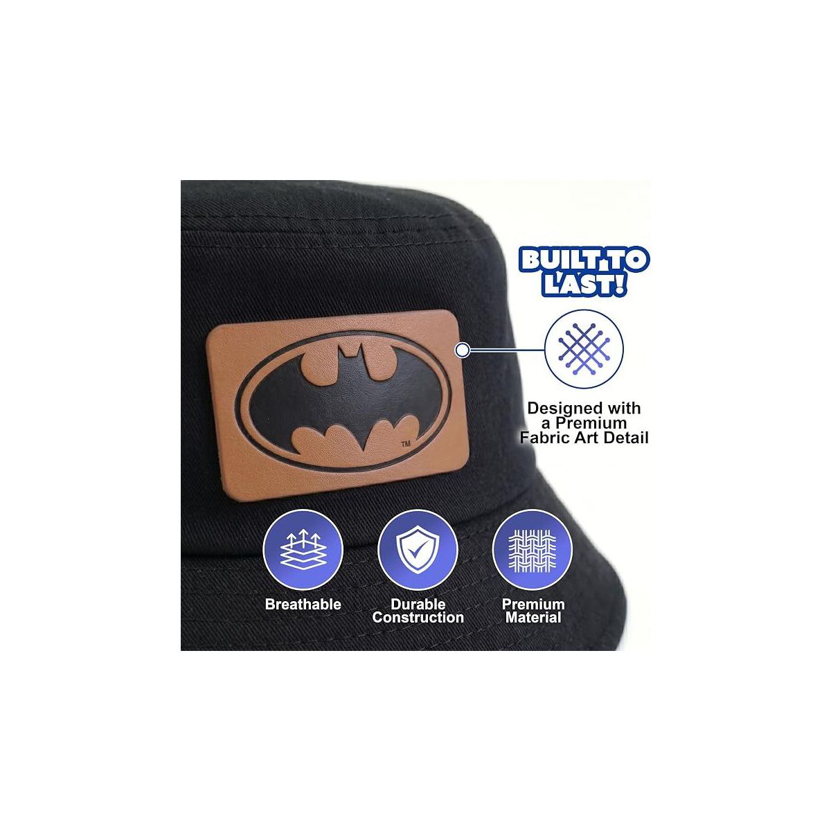 Batman Leather Bucket Hat for Kids- Officially Licensed Batman Leather Boys Bucket Hat, Beach Hat, Youth Sun Hat 4-14 Black, Grey, Blue, White and Red - thumbnail 6