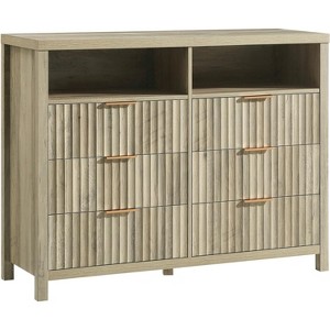 6-Drawer 47"x37"x16" Farmhouse Dresser with 2 Open Shelves, Fluted Doors, Wooden Chest for Bedroom Storage, Living Room - 1 of 1