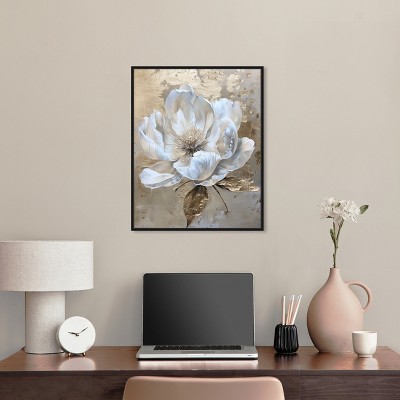 Art Remedy Athenas Flower White and Gold Canvas Print with Black Frame