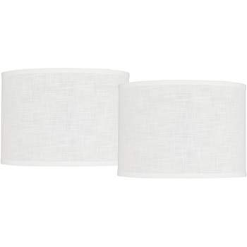 Springcrest Peoria Set of 2 Drum Lamp Shades White Medium 14" Top x 14" Bottom x 10" High Spider with Replacement Harp and Finial Fitting