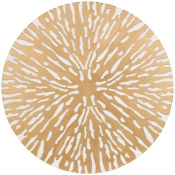 36"x36" Wooden Starburst Round Abstract Carved Wall Decor with White Backing Gold - Olivia & May
