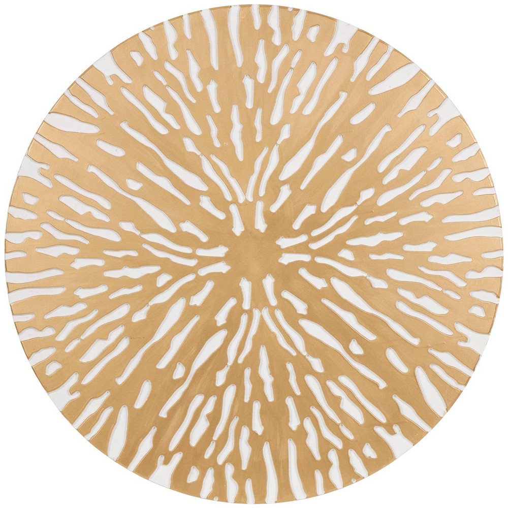 Photos - Wallpaper 36"x36" Wooden Starburst Round Abstract Carved Wall Decor with White Backi