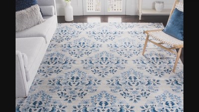 Brentwood Blue and Cream Synthetic Runner Rug