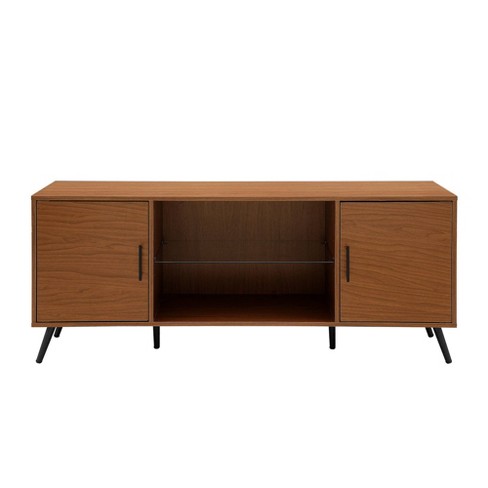 Glass And Wood Mid Century Modern Storage Console Tv Stand For Tvs Up To 65 Saracina Home Target