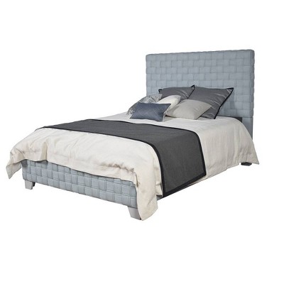 Light Teal Chenille Upholstered Queen Bed with Tufted Headboard and Drawers