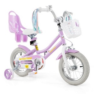 Safstar 12 Inch Kids Bike with Training Wheels, Doll Seat, Basket, Streamers, Hand Brake, Coaster Brake, Height Adjustable Seat & Handlebar - 1 of 4