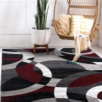 Red and Gray Geometric Circles 6' x 9' Synthetic Area Rug