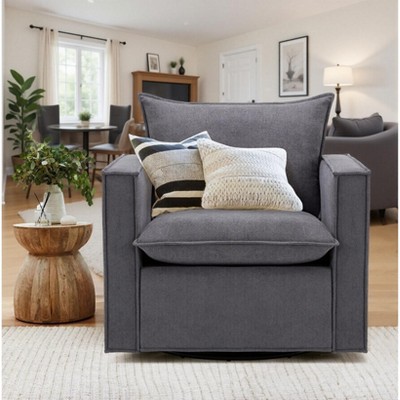 34 Wide Swivel Accent Chair, Upholstered Armchair with Plump Back Pillow for Living Room, Bedroom, Reading Corner, or Lounge Area - Beige