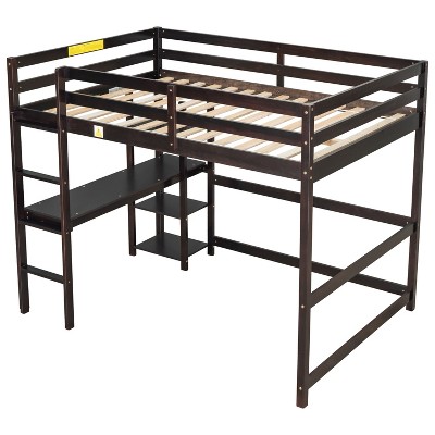 NicBex Full/Queen Size Wood Loft Bed with Built-in Desk,Safety Guardrails and Ladder for Kids Teens Adults