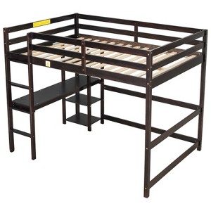 NicBex Full/Queen Size Wood Loft Bed with Built-in Desk,Safety Guardrails and Ladder for Kids Teens Adults - 1 of 4