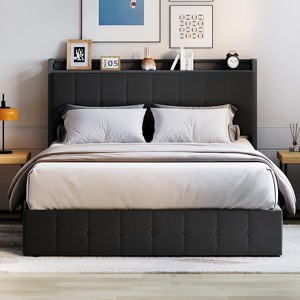 Bed Frame with Lift Up Storage, Upholstered Velvet Bed with Storage Headboard, Metal Platform Bed, Hydraulic Support, No Box Spring Needed - 1 of 4