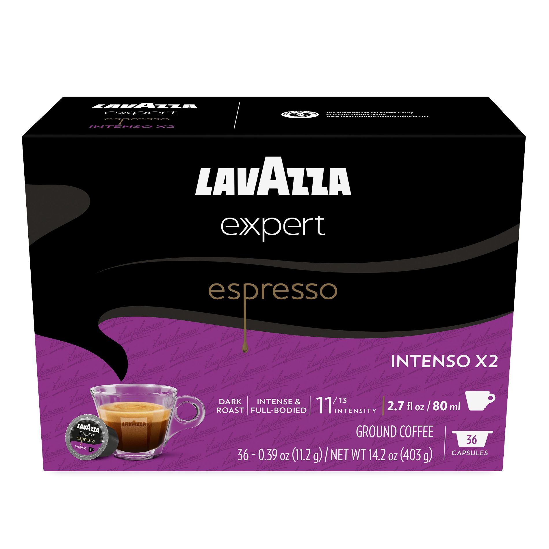 Lavazza Expert Espresso Intenso Double Shot Capsules, Dark Roast, Compatible with Lavazza Classy Machines (36 Capsules)