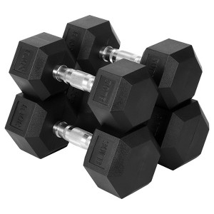 Hex Dumbbell 60 Lb Set, Rubber Encased Exercise & Fitness Dumbbells for Home Gym, Weights Dumbbells Set, Hand Weights（5Lbs x 2+10Lbs x 2+15Lbs x 2） - 1 of 4