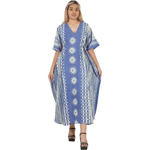 LA LEELA Women's Kaftan Maxi Dress Loungewear 2X-3X Royal Sun - 1 of 4