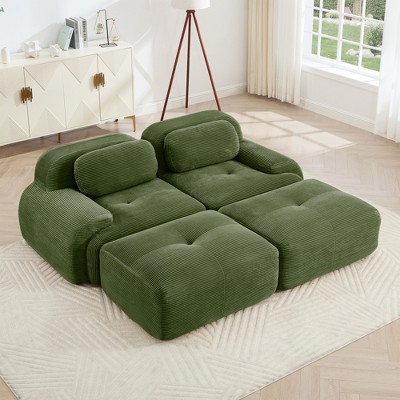 Aukfa Modular Corduroy Sectional Sofa with Ergonomic Support - Pet Friendly, Easy Assembly, Non-Slip Base Design