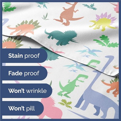 Queen Size Blue Dinosaur Print Microfiber Sheet Set
