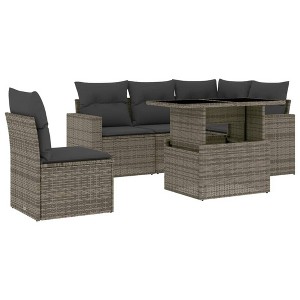 vidaXL 6 Piece Patio Sofa Set with Cushions - Gray Poly Rattan - 1 of 4