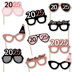 Big Dot of Happiness Rose Gold Happy New Year Glasses - Paper Card Stock 2025 New Year's Eve Party Photo Booth Props Kit - 10 Count - 1 of 4