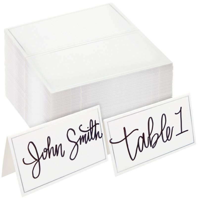 Best Paper Greetings 100 Pack Place Cards for Table Setting - Name Cards with Silver Foil Border for Wedding, Banquets, 3.5 x 2 In, 1 of 9