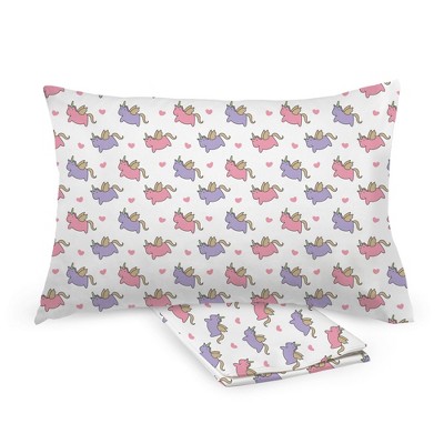 BreathableBaby Cotton Percale Pillowcase, For 13" x 18"/33 x 46 cm Toddler Pillow, Unicorns (2-Pack)