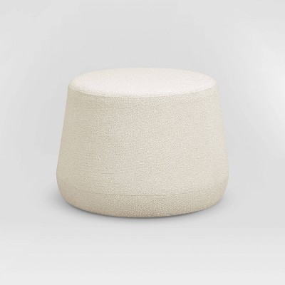 Snow Thimble-Shaped Round Ottoman in Soft Grey Sherpa