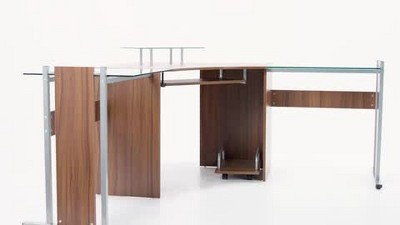 Maple and Glass Corner Desk with Keyboard Tray and CPU Cart