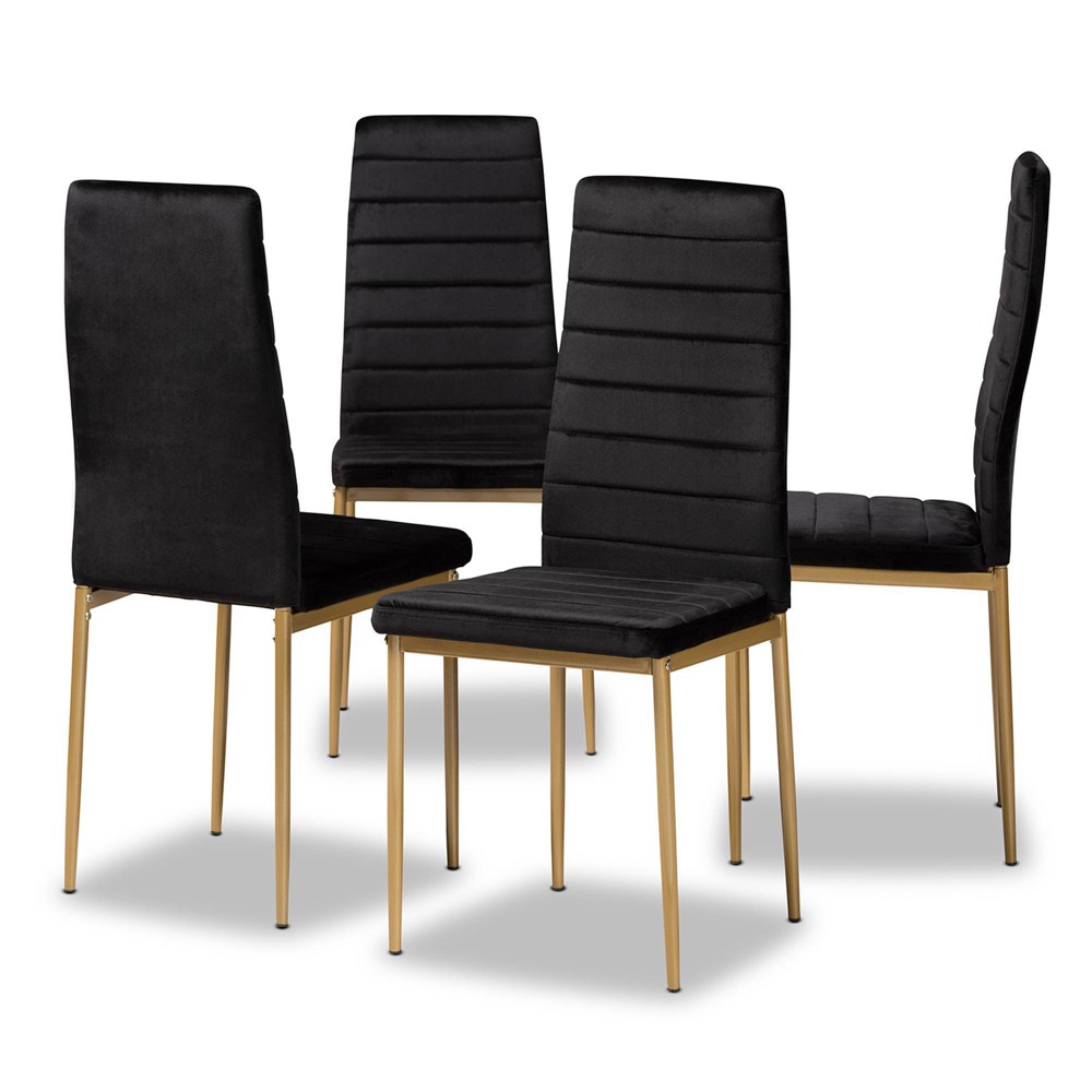 Photos - Chair 4pc Armand Velvet Fabric Upholstered and Metal Dining  Set Black/Gold