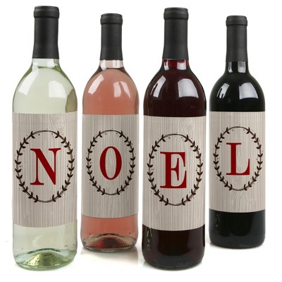 Big Dot of Happiness NOEL Christmas - Holiday Party Decorations for Women and Men - Wine Bottle Label Stickers - Set of 4