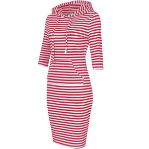 Women's Casual Long Sweatshirts 3/4 Sleeve Hooded Bodycon Dress with Kangaroo Pocket - 1 of 3
