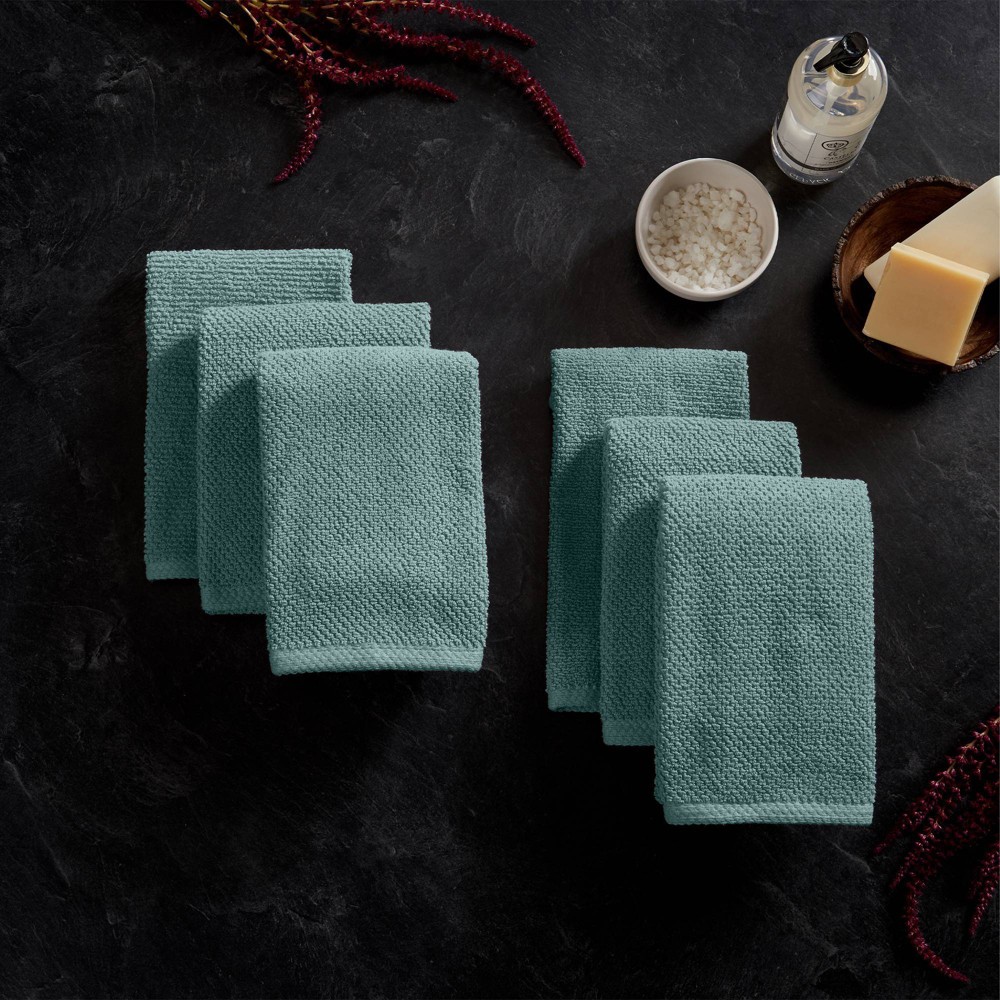 Photos - Towel 6pc Cotton Popcorn Textured Bath Hand  Set Mineral Blue - Isla Jade