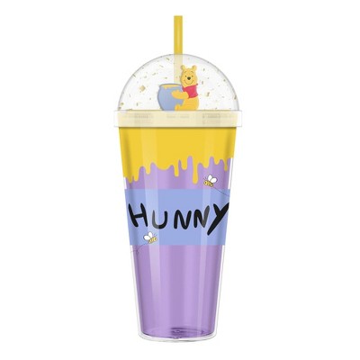 Silver Buffalo Disney Winnie the Pooh "Hunny" Pot with Bees 24oz Dome Top Travel Tumbler With Straw