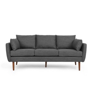 Feichko Contemporary Fabric Pillow Back 3 Seater Sofa Charcoal/Walnut - Christopher Knight Home - 1 of 4