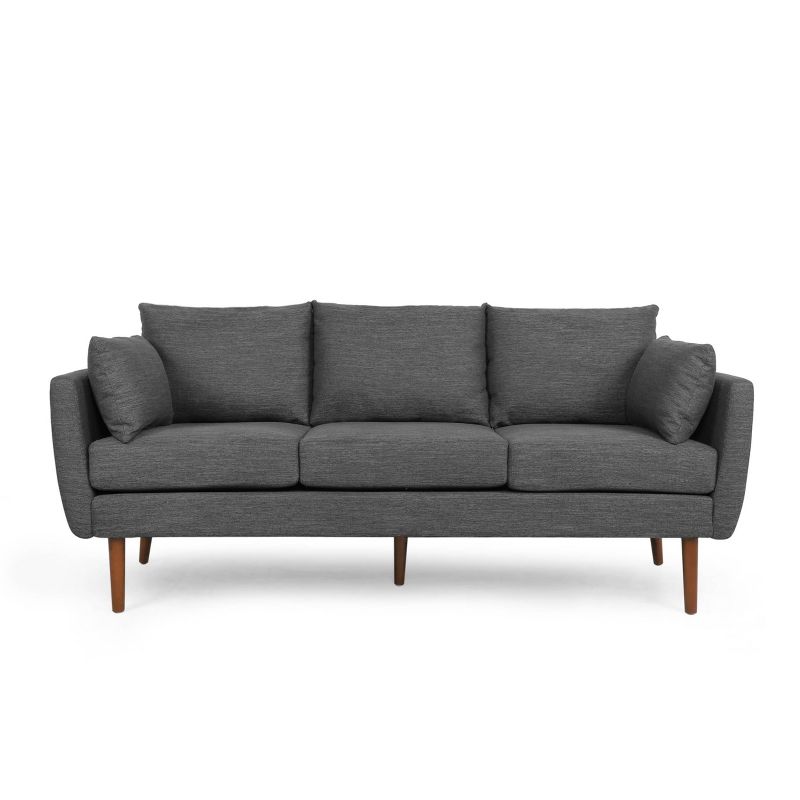 Feichko Contemporary Fabric Pillow Back 3 Seater Sofa Charcoal/Walnut - Christopher Knight Home, 1 of 12