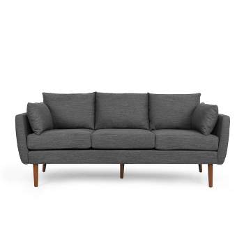 Feichko Contemporary Fabric Pillow Back 3 Seater Sofa Charcoal/Walnut - Christopher Knight Home