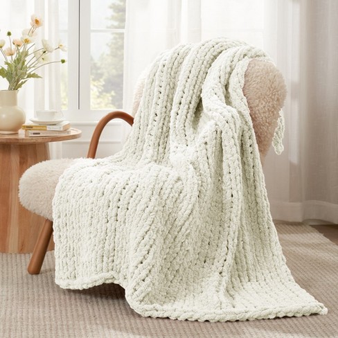 Amelie Home Chunky Knit Blanket Throw handmade Chenille Cable Knitted Crochet Throw Blanket throw silver Target