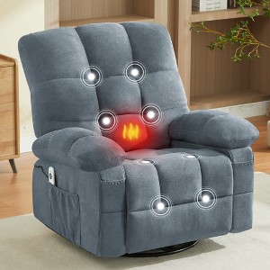 Massage Swivel Recliner Chair w/ Vibration Massage & Lumbar Heating, 350LBS Oversized Rocker Recliner Single Sofa with Side Pocket & USB Charge Port - 1 of 4