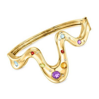 Ross-Simons 2.88 ct. t.w. Multi-Gemstone Wavy Bangle Bracelet in 18kt Gold Over Sterling Size 7