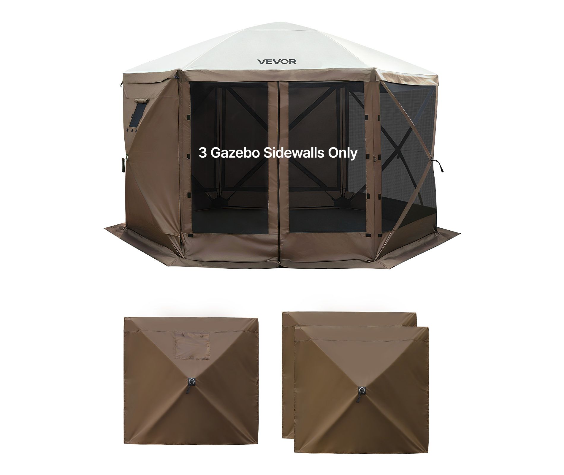 VEVOR Canopy Sidewalls, 5.67x4.85 ft, Canopy Tent Walls with Waterproof and Sunlight Protection Layer, One-Sided Window Design(3 Sidewalls Only),Brown