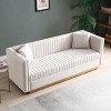 Contemporary Velvet Sofa - Vertical Channel Tufted Modern Couch with Gold Metal Base & 2 Pillows, Solid Wood Frame for Living Room - 2 of 4