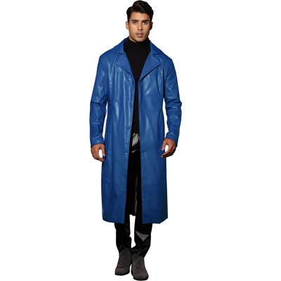 Lars Amadeus Men's Vintage Lapel Gothic PU Faux Leather Trench Coat