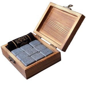 LORD'S ROCKS Whiskey Stones – 9 Unique Granite Ice Stones, Wood Box, and Velvet Pouch - 1 of 4