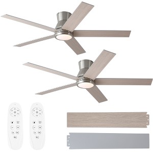 YUHAO Hushine 2-pack 52 in. Indoor Nickel Flush Mount LED standard Ceiling Fan with Light, Remote Include and Reversible Blade - 1 of 4