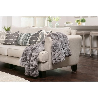 Dark Gray Reversible Faux Fur Full Throw Blanket