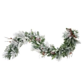 6ft Pre-Lit LED Snowfall Creek Flocked Artificial Garland - Haute Décor