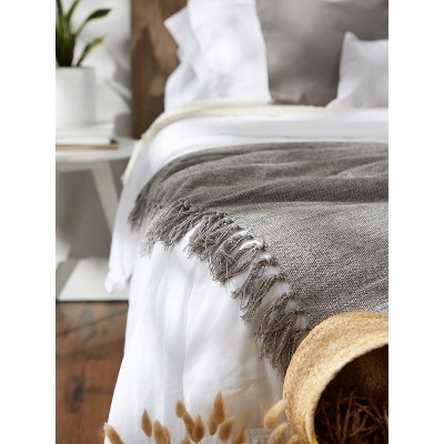 Soft Gray Chenille Knitted 50"x60" Throw with Fringed Edges