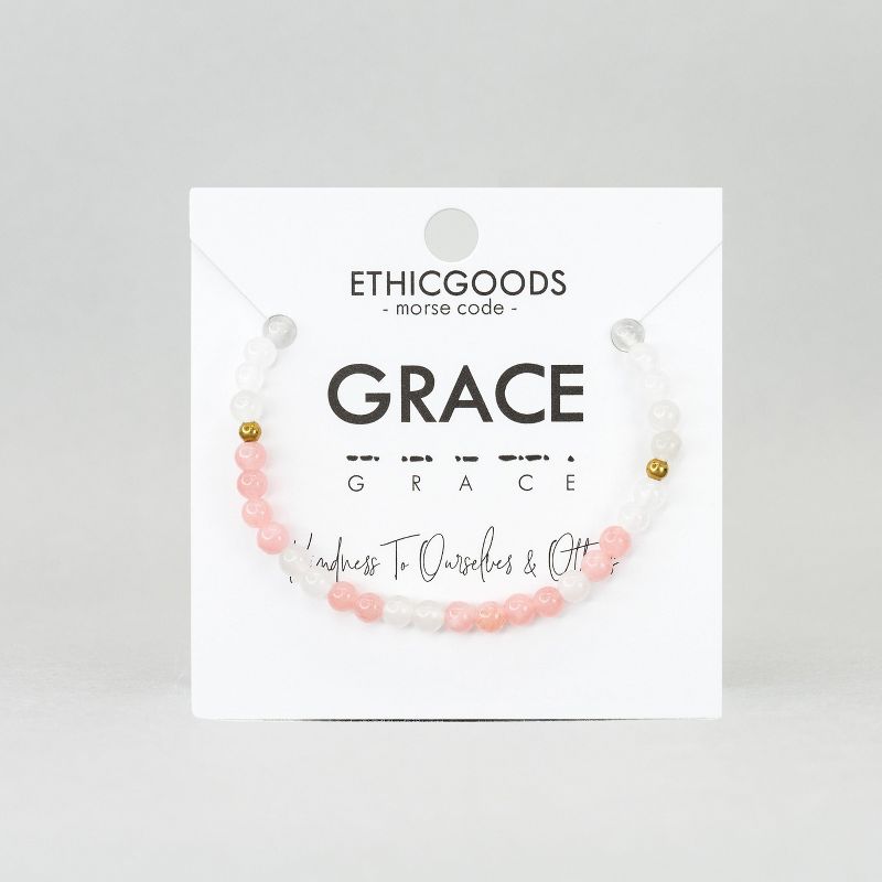 ETHIC GOODS Women's 4mm Morse Code Bracelet [GRACE] - Cloudy Glass & Rose Quartz, 1 of 9