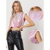 Allegra K Women's Round Neck Party Sleeveless Holographic Crop Metallic Tank Top - 2 of 4