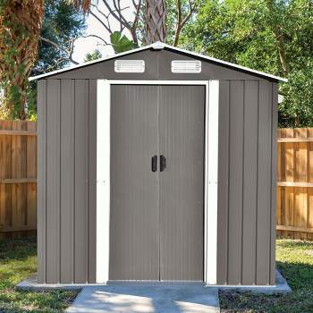 Patio 6ft x4ft Metal Storage Shed with Lockable Door, Tool Cabinet with Vents and Foundation Gray-ModernLuxe